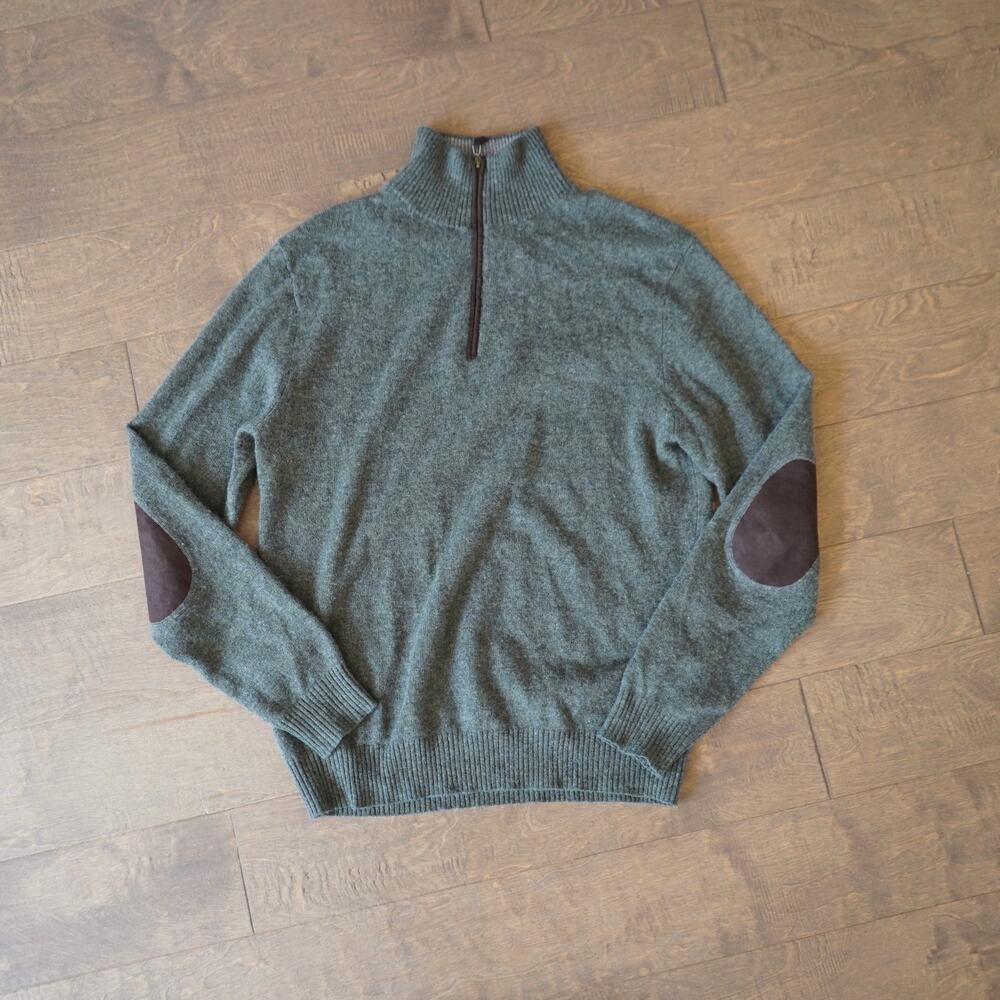 100% Cashmere Alan Flusser Mens S Quarter Zip Sweater Green Luxury